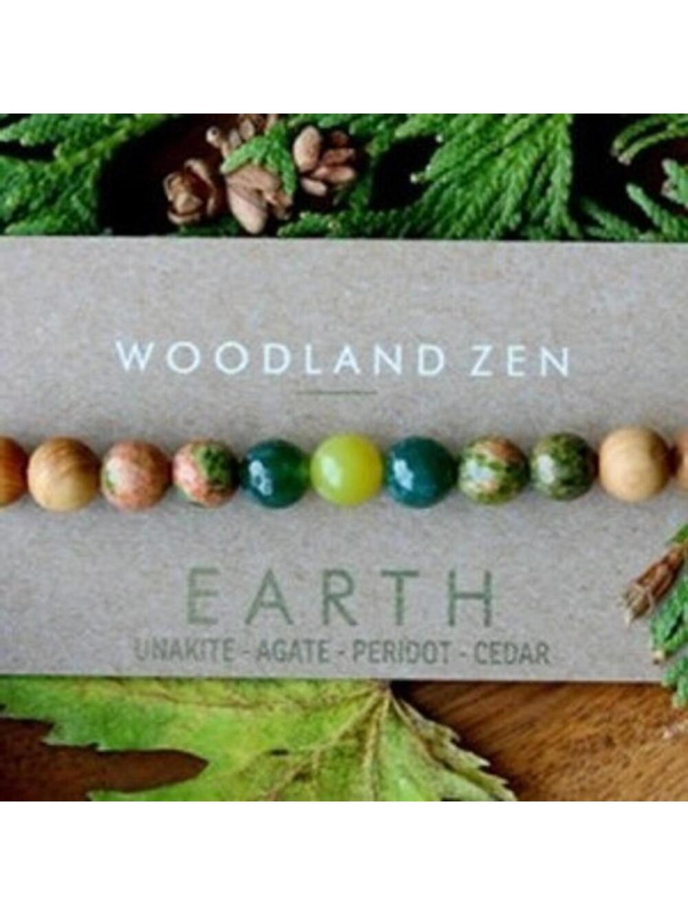 Woodland Zen Earth Yoga Bracelet XSmall Green Agate Peridot Unakite Cedar Wood